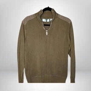 Oscar de la Renta 1/4 Zip Sweater Men's Long Sleeve Green Chunky Pullover (M)